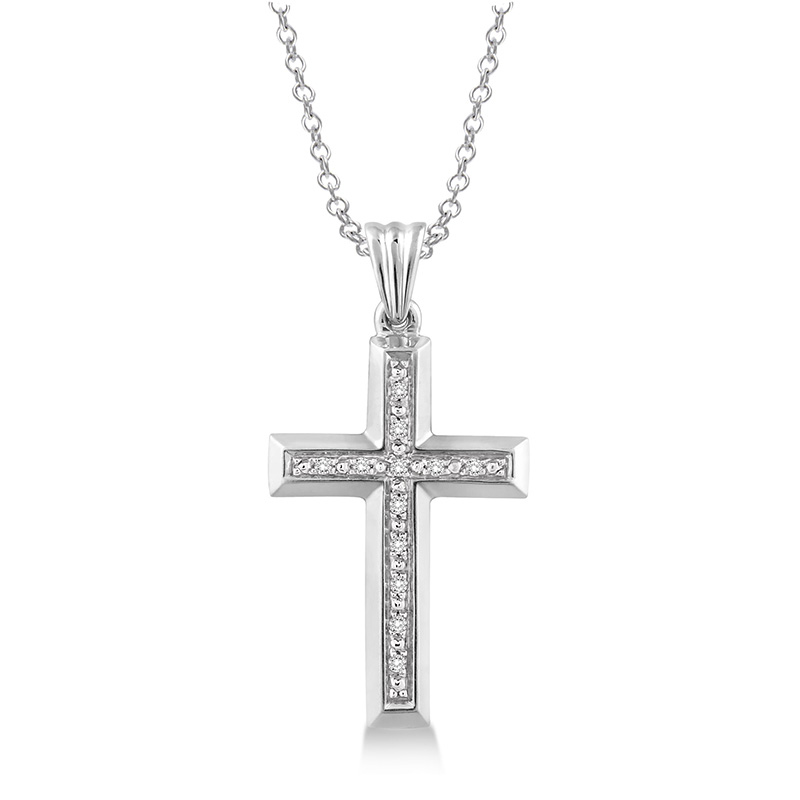 STERLING SILVER CROSS PENDANT WITH 12=0.05TW SINGLE CUT I-J I1-I2 DIAMONDS 18