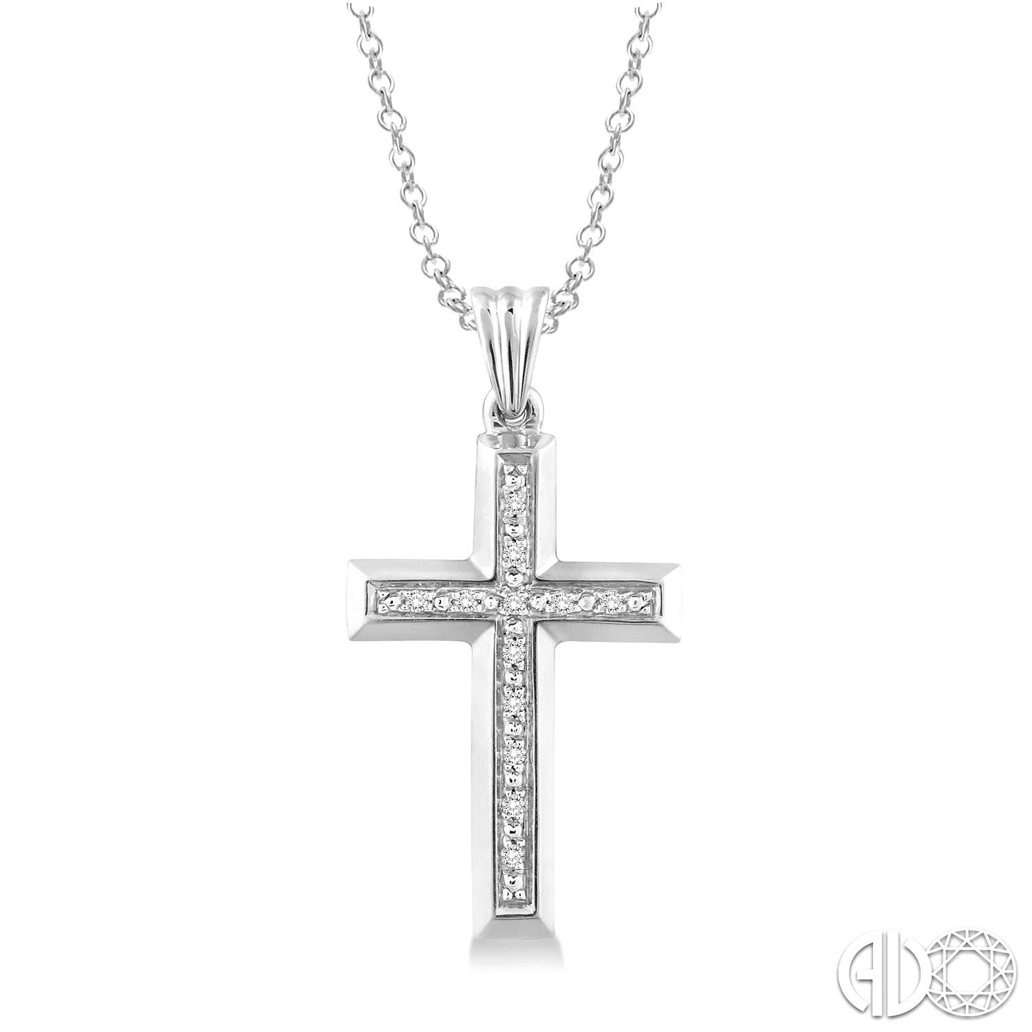 STERLING SILVER CROSS PENDANT WITH 12=0.05TW SINGLE CUT I-J I1-I2 DIAMONDS 18