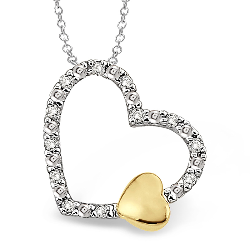 STERLING SILVER HEART PENDANT WITH 12=0.05TW SINGLE CUT I-J I1-I2 DIAMONDS 18