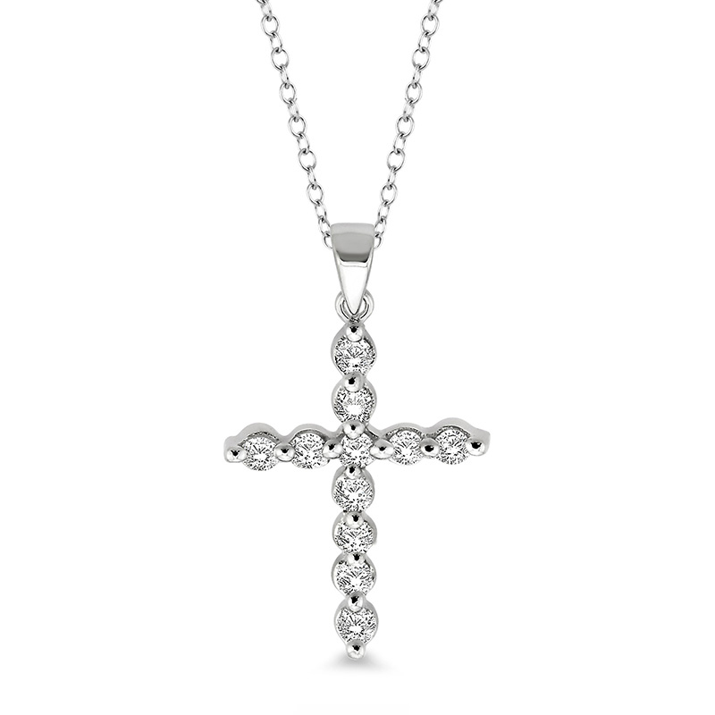 STERLING SILVER CROSS PENDANT WITH 11=0.10TW SINGLE CUT I-J I1-I2 DIAMONDS 18