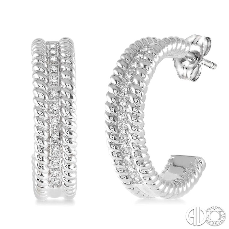 STERLING SILVER HOOP EARRINGS WITH 12=0.15TW SINGLE CUT I-J COLOR  SI3-I1 CLARITY DIAMONDS