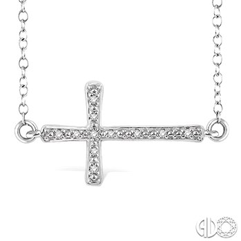 STERLING SILVER SIDEWAYS CROSS PENDANT WITH 11=0.05TW SINGLE CUT I-J I1-I2 DIAMONDS 18