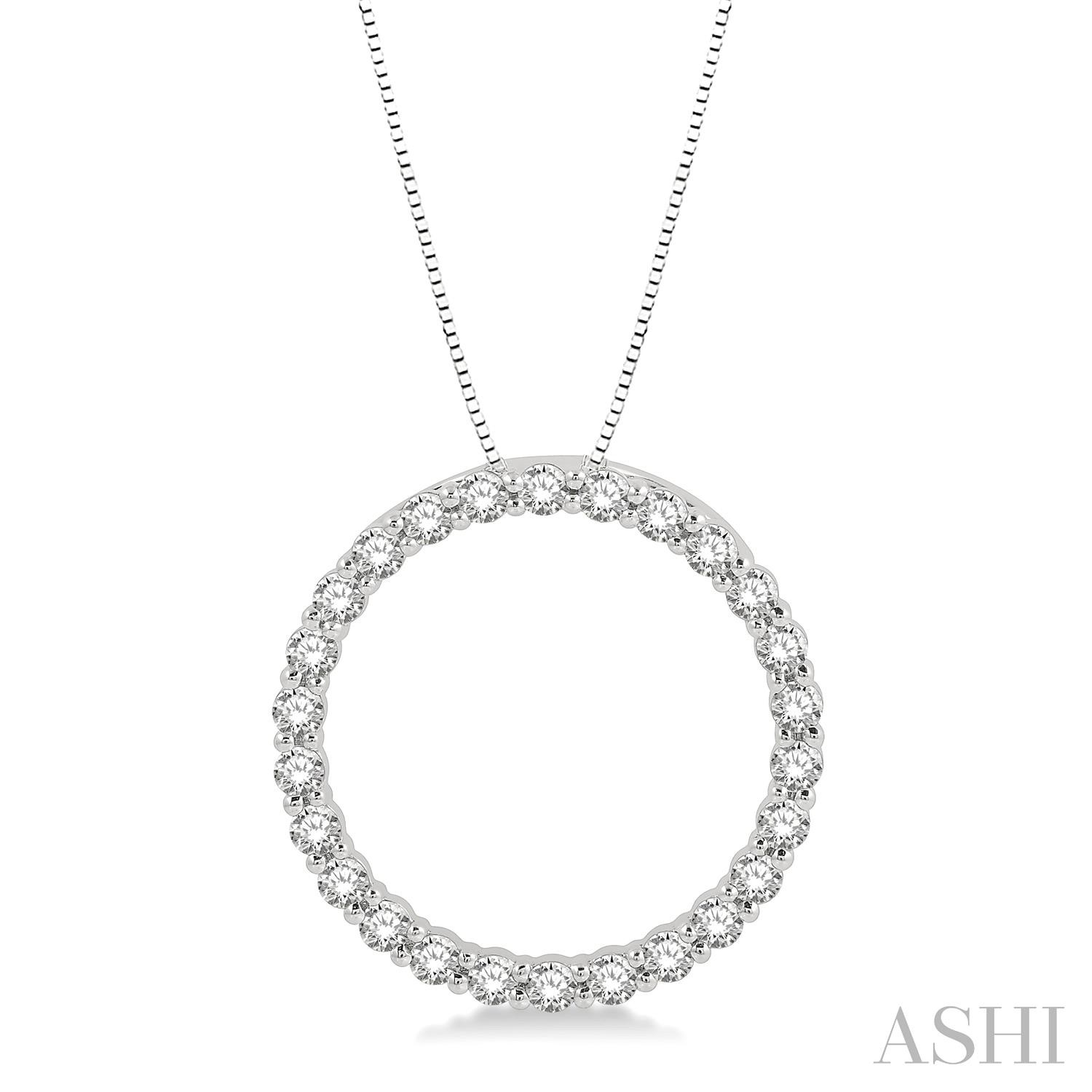 14K WHITE GOLD CIRCLE DIAMOND PENDANT WITH 25=0.75TW ROUND I-J SI3-I1 DIAMONDS 18