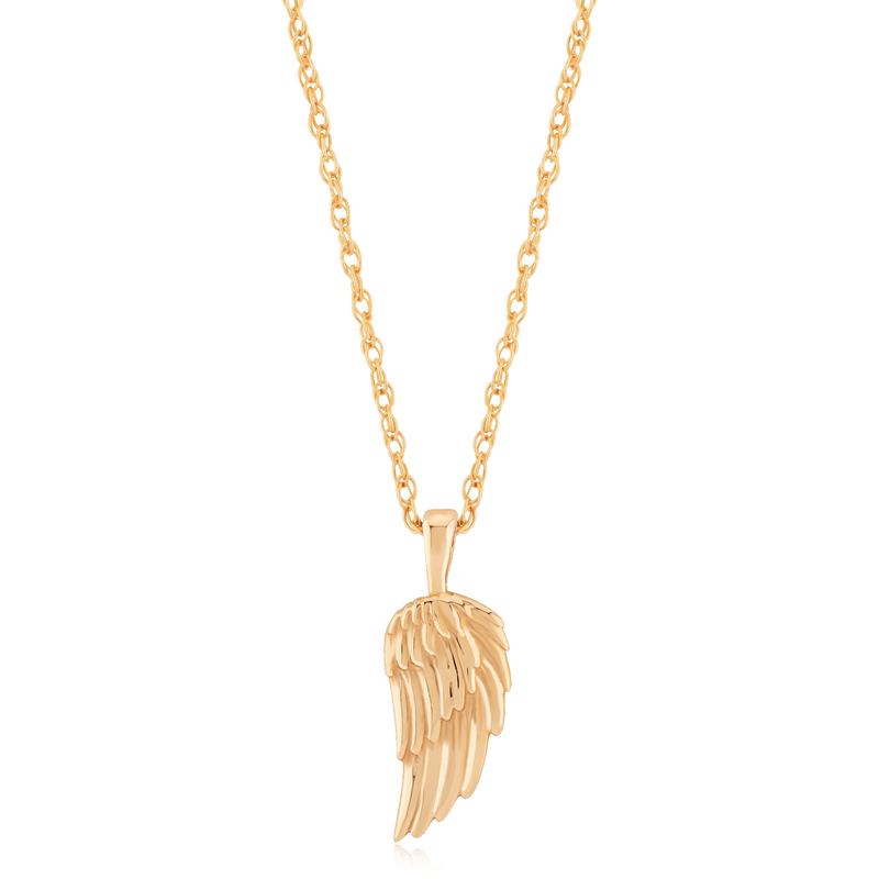 14K YELLOW GOLD ANGEL WING PENDANT ON 18