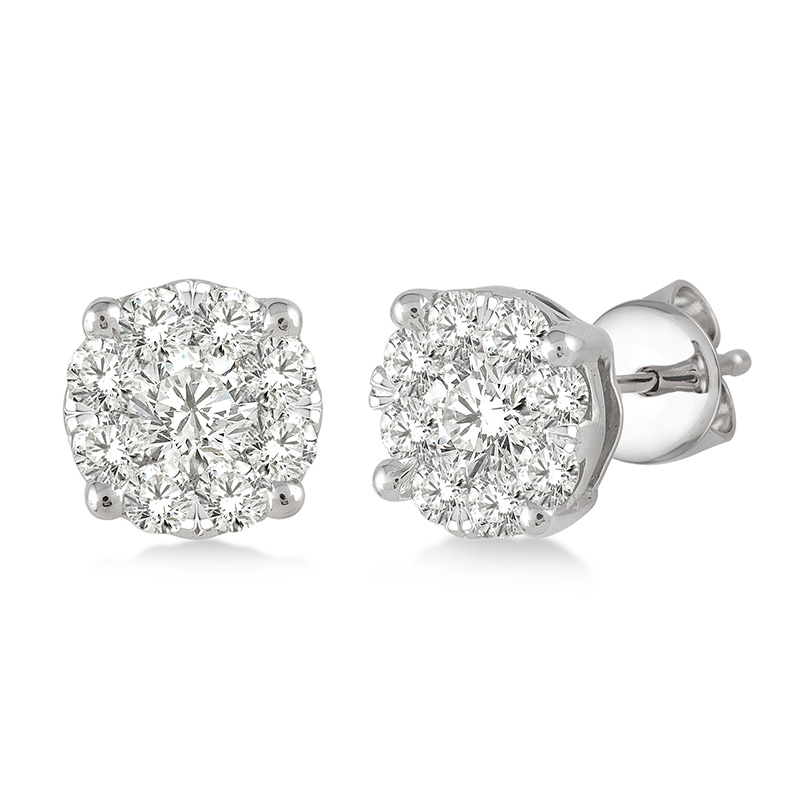 14K WHITE GOLD LOVEBRIGHT DIAMOND EARRINGS WITH 18=1.00TW ROUND I-J SI3-I1 DIAMONDS