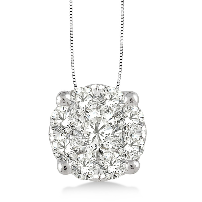 14K WHITE GOLD LOVEBRIGHT DIAMOND PENDANT WITH 9=1.00TW ROUND I-J SI3-I1 DIAMONDS 18