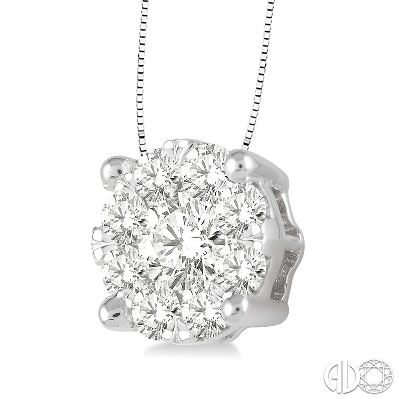 14K WHITE GOLD LOVEBRIGHT DIAMOND PENDANT WITH 9=1.00TW ROUND I-J SI3-I1 DIAMONDS 18