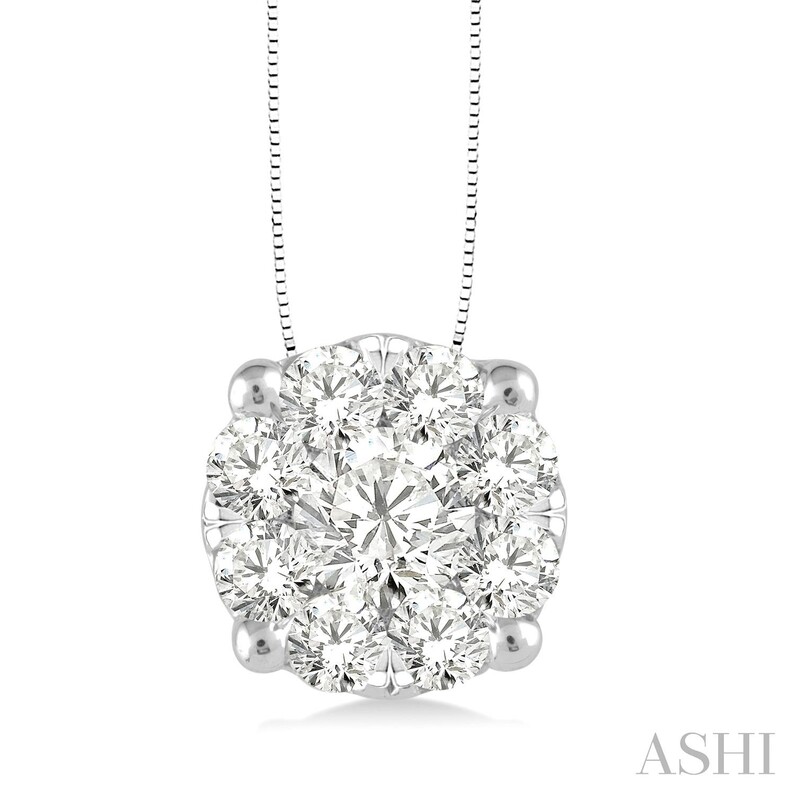14K WHITE GOLD LOVEBRIGHT DIAMOND PENDANT WITH 9=0.75TW ROUND I-J SI3-I1 DIAMONDS 18