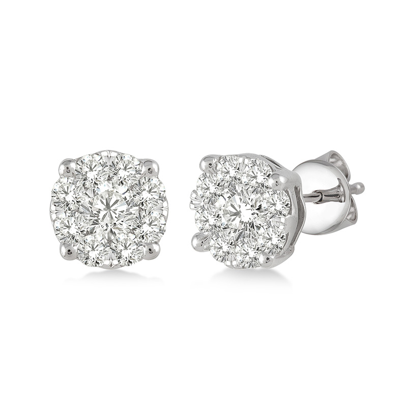 14 KARAT WHITE GOLD LOVEBRIGHT DIAMOND EARRINGS WITH 18=0.50TW ROUND I-J COLOR SI3-I1 CLARITY DIAMONDS   (1.95 GRAMS)