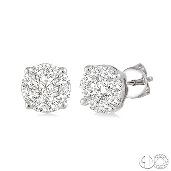 14 KARAT WHITE GOLD LOVEBRIGHT DIAMOND EARRINGS WITH 18=0.50TW ROUND H-I COLOR SI2-3 CLARITY DIAMONDS