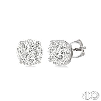 14 KARAT WHITE GOLD LOVEBRIGHT DIAMOND EARRINGS WITH 18=0.35TW ROUND I-J COLOR SI3-I1 CLARITY DIAMONDS   (1.10 GRAMS)