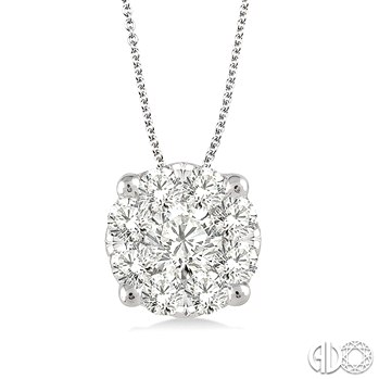 14K WHITE GOLD LOVEBRIGHT DIAMOND PENDANT WITH 9=0.35TW ROUND I-J SI3-I1 DIAMONDS 18