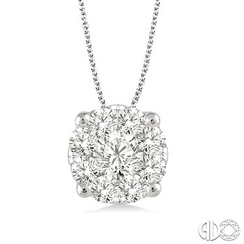 14K WHITE GOLD LOVEBRIGHT DIAMOND PENDANT WITH 9=0.50TW ROUND I-J SI3-I1 DIAMONDS 18