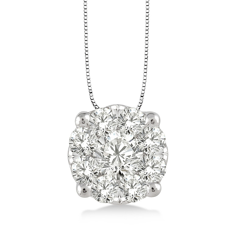 14 KARAT WHITE GOLD LOVEBRIGHT DIAMOND PENDANT WITH 9=0.25TW ROUND I-J COLOR SI3-I1 CLARITY DIAMONDS 18
