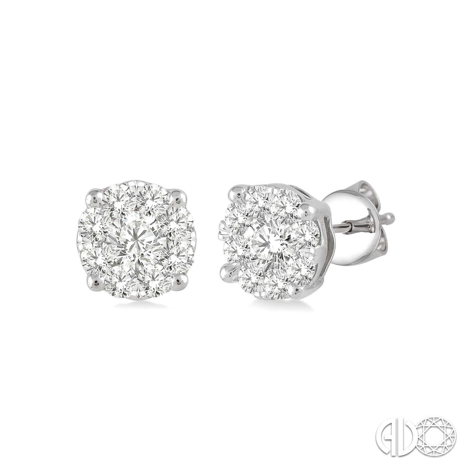 14 KARAT WHITE GOLD LOVEBRIGHT DIAMOND EARRINGS WITH 18=0.15TW ROUND I-J COLOR SI3-I1 CLARITY DIAMONDS   (0.78 GRAMS)