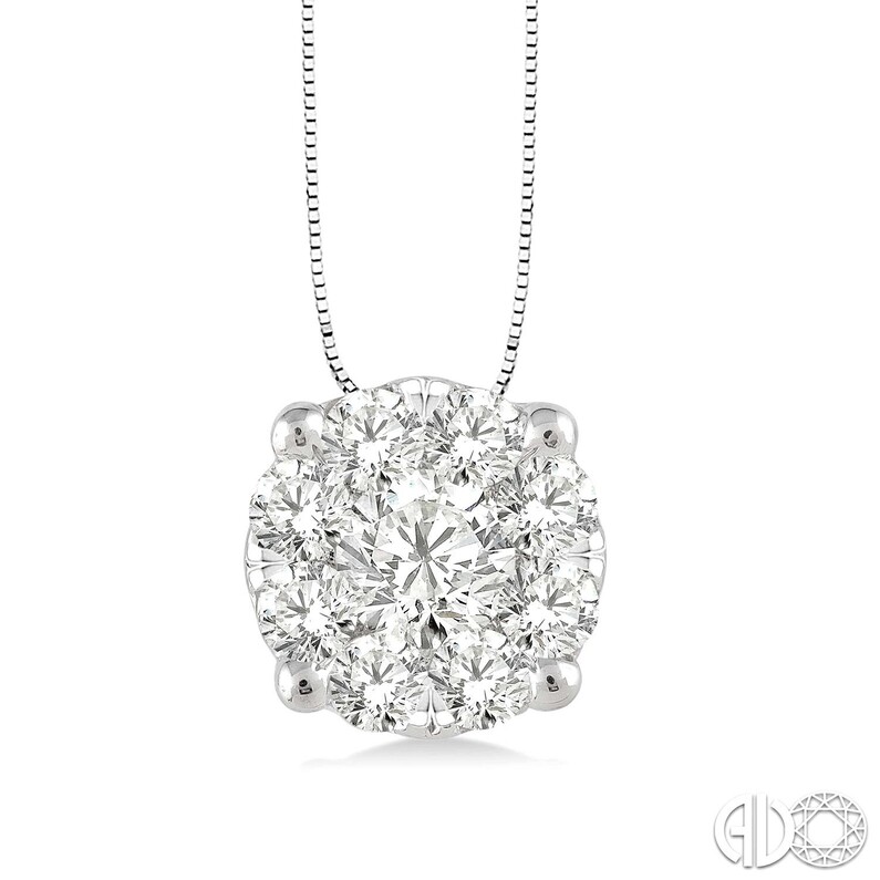 14 KARAT WHITE GOLD LOVEBRIGHT CLUSTER DIAMOND PENDANT WITH 9=0.12TW ROUND I-J COLOR SI3-I1 CLARITY DIAMONDS 18