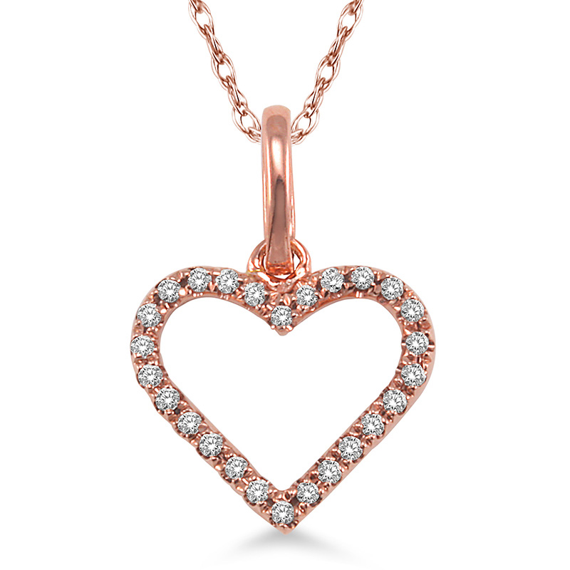10K ROSE GOLD HEART DIAMOND PENDANT WITH 26=0.10TW ROUND K-L I1-I2 DIAMONDS ON 18