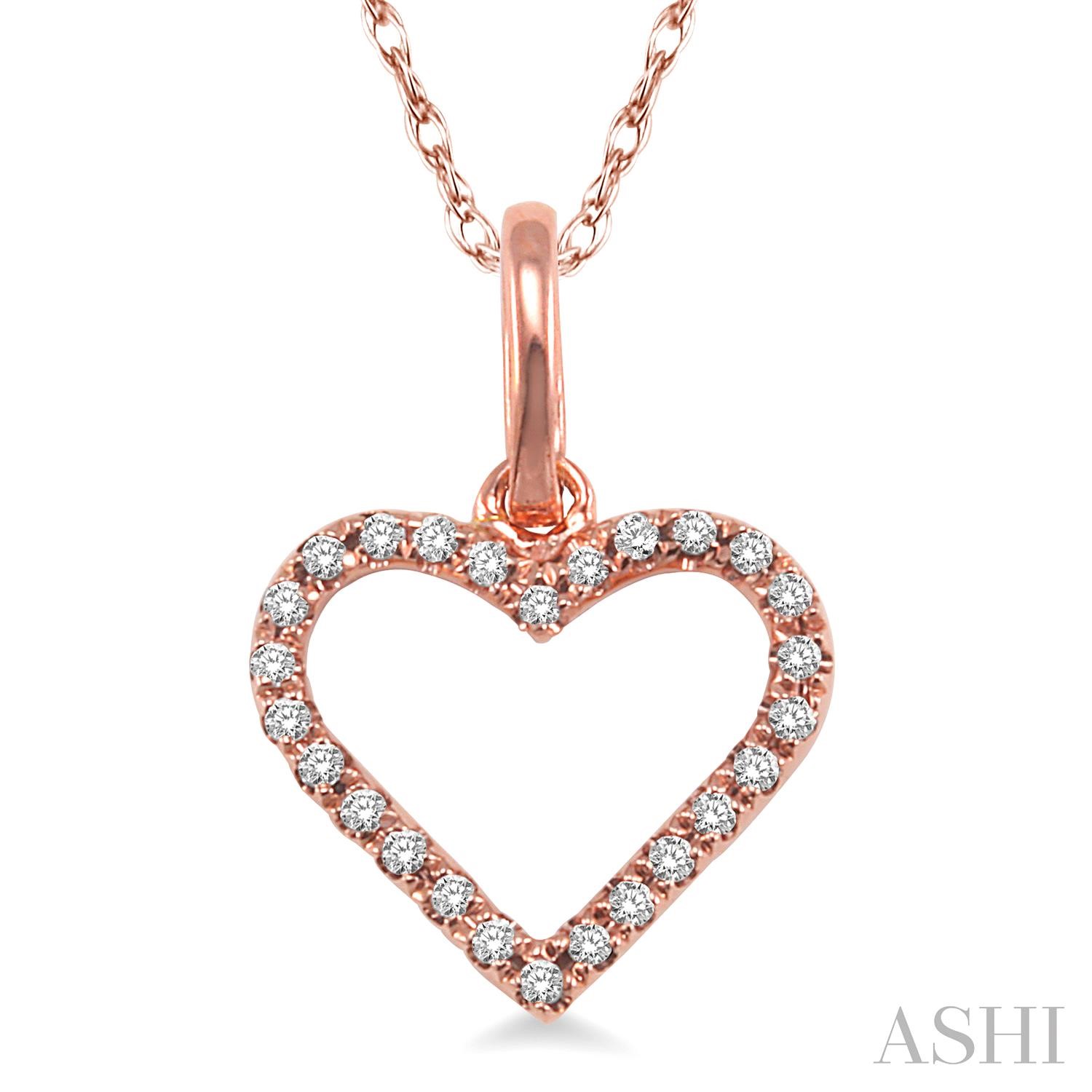 10K ROSE GOLD HEART DIAMOND PENDANT WITH 26=0.10TW ROUND K-L I1-I2 DIAMONDS ON 18