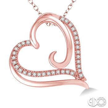 10 KARAT ROSE GOLD HEART DIAMOND PENDANT WITH 34=0.10TW SINGLE CUT I-J COLOR I1-I2 CLARITY DIAMONDS 18' ROPE CHAIN