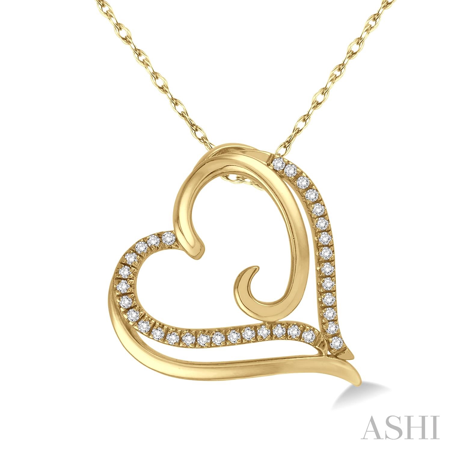 10K YELLOW GOLD HEART DIAMOND PENDANT WITH 34=0.10TW SINGLE CUT I-J I1-I2 DIAMONDS 18