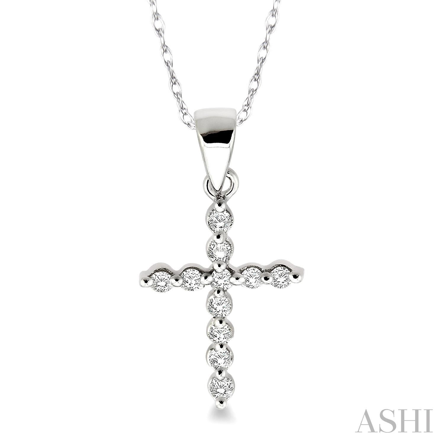 10K WHITE GOLD CROSS DIAMOND PENDANT WITH 11=0.10TW ROUND K-L I1-I2 DIAMONDS 18