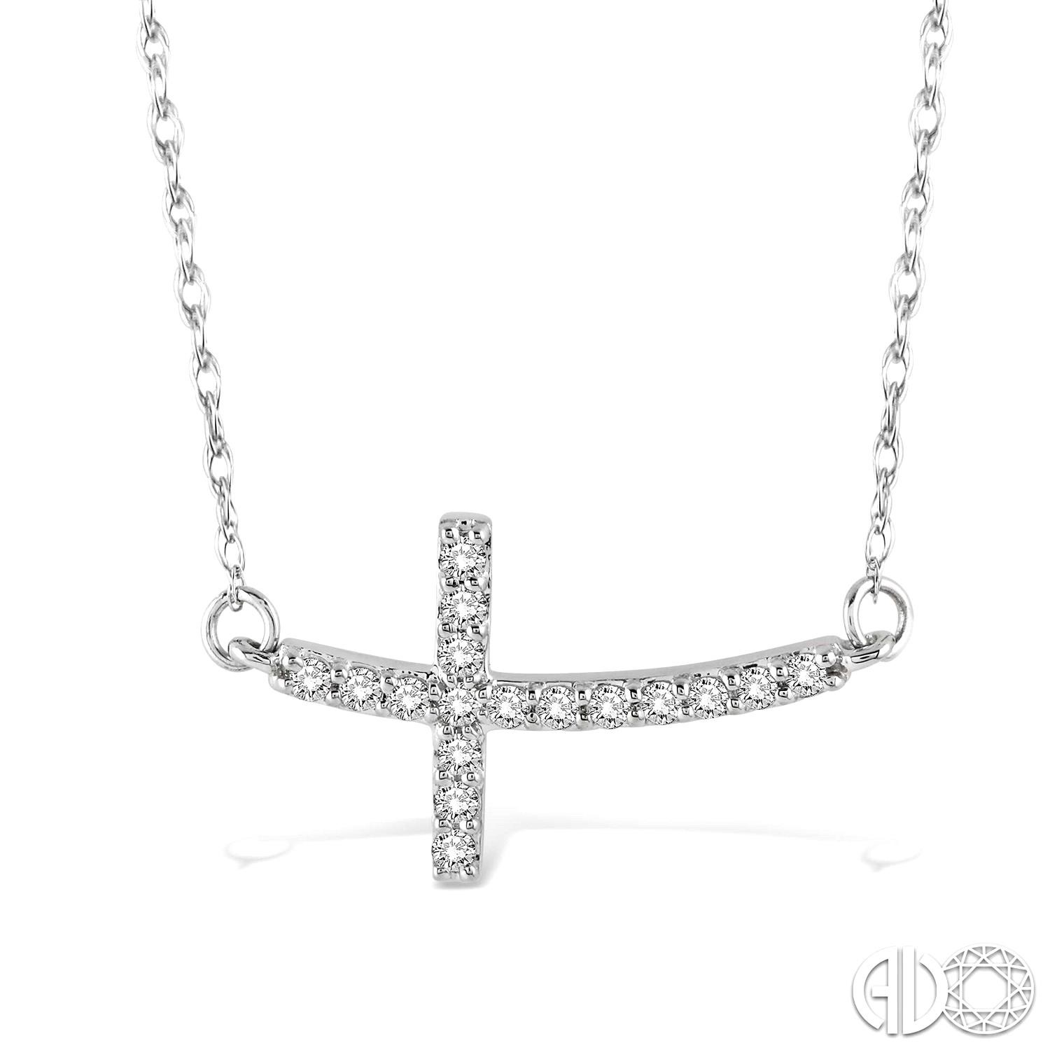 10K WHITE GOLD CROSS DIAMOND NECKLACE WITH 17=0.20TW ROUND K-L I1-I2 DIAMONDS 18