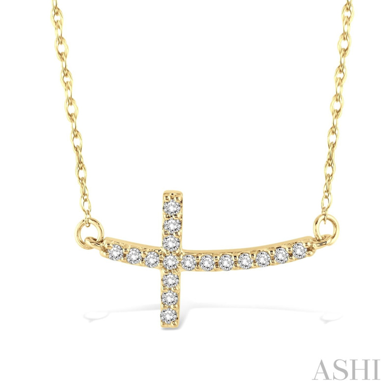 10K YELLOW GOLD SIDEWAYS CROSS DIAMOND PENDANT WITH 17=0.20TW ROUND J-K I1-I2 DIAMONDS 18