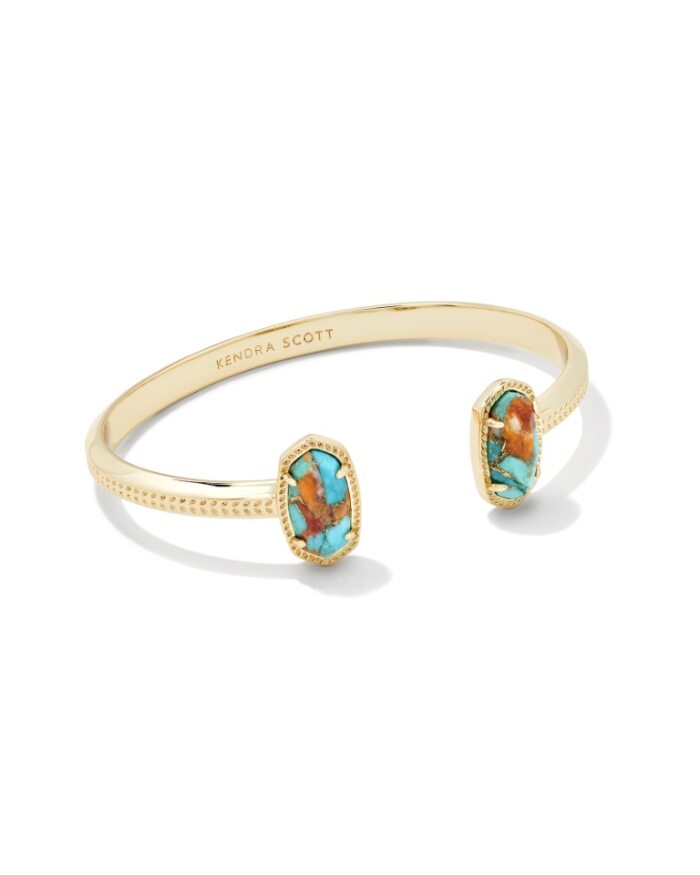 KENDRA SCOTT ELTON COLLECTION 14K YELLOW GOLD PLATED BRASS FASHION CUFF BRACELET WITH BRONZE VEIN TURQUOISE RED OYSTER