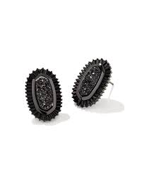 KENDRA SCOTT ELLIE COLLECTION GUNMETAL PLATED BAGUEETE EARINGS WITH BLACK DRUSY