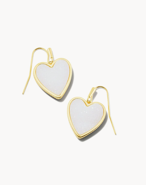 KENDRA SCOTT HEART DROP COLLECTION 14K YELLOW GOLD PLATED BRASS FASHION EARRINGS WITH IRIDESCENT DRUSY