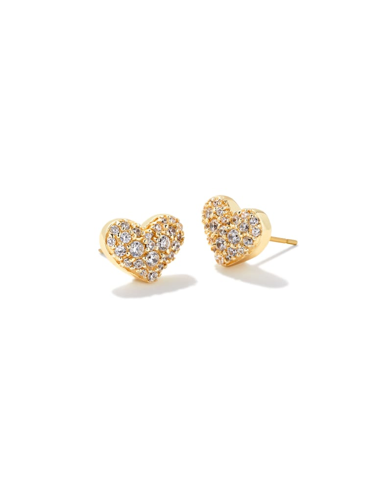 KENDRA SCOTT GOLD PLATED PAVE ARI HEART EARRINGS WITH WHITE CZ