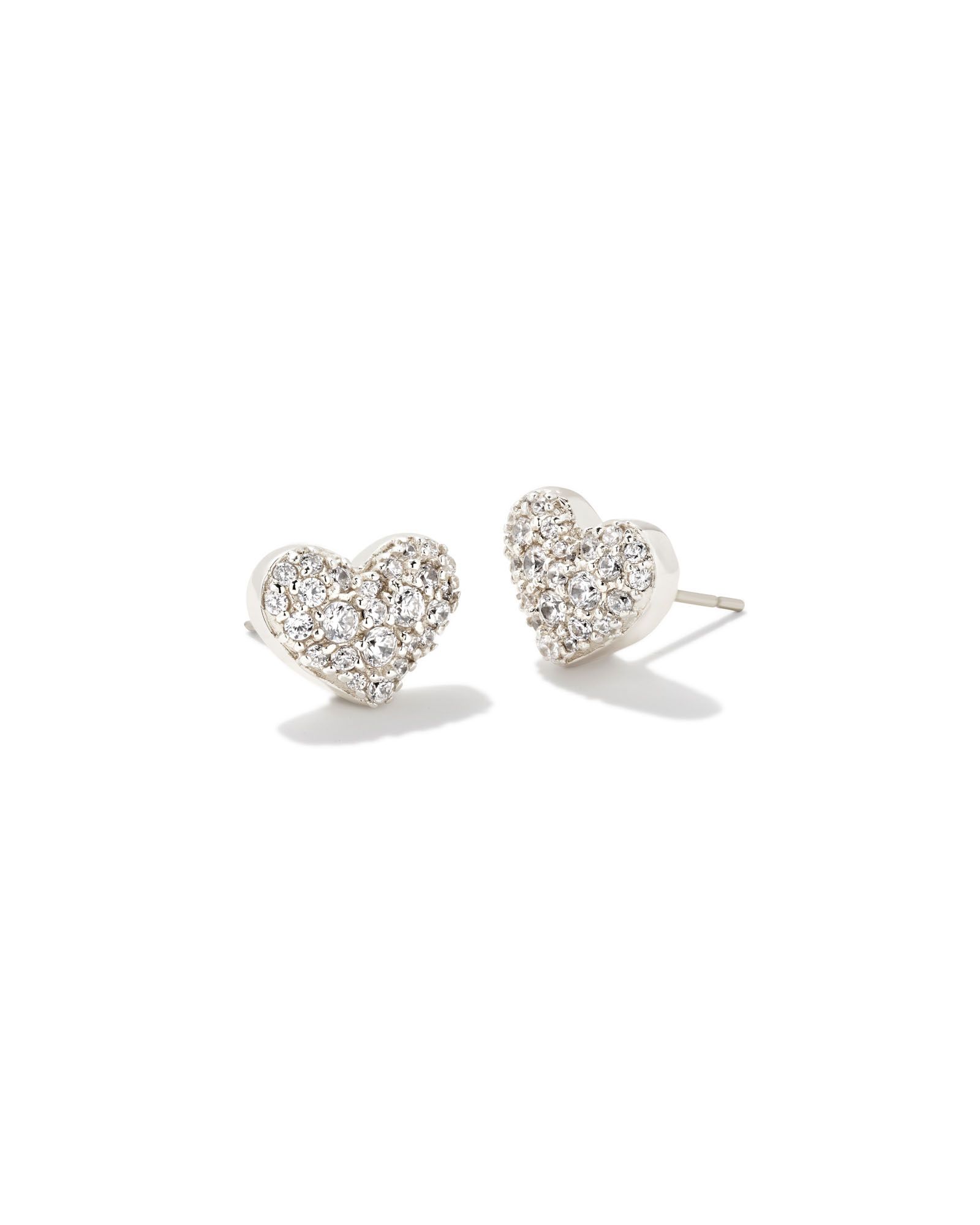 KENDRA SCOTT RHODIUM PLATED ARI HEART COLLECTION PAVE EARRINGS WITH WHITE CRYSTAL