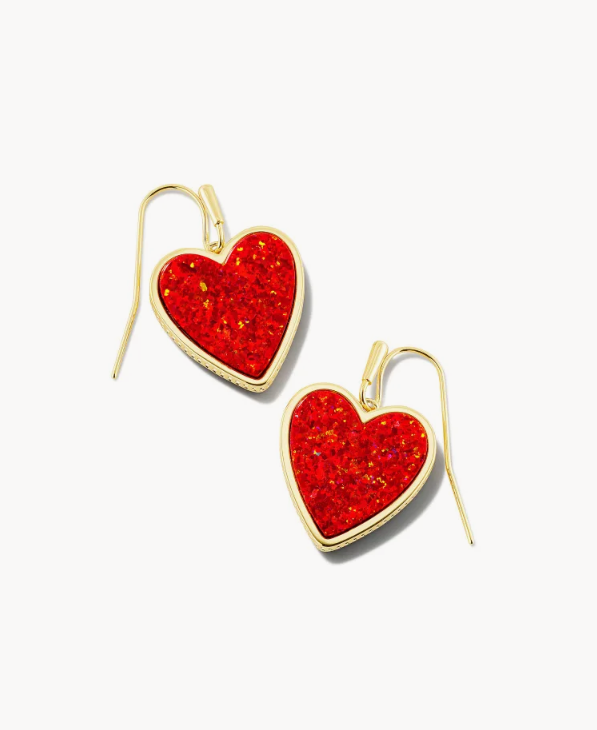 KENDRA SCOTT HEART DROP COLLECTION 14K YELLOW GOLD PLATED BRASS FASHION EARRINGS WITH RED KYOCERA OPAL