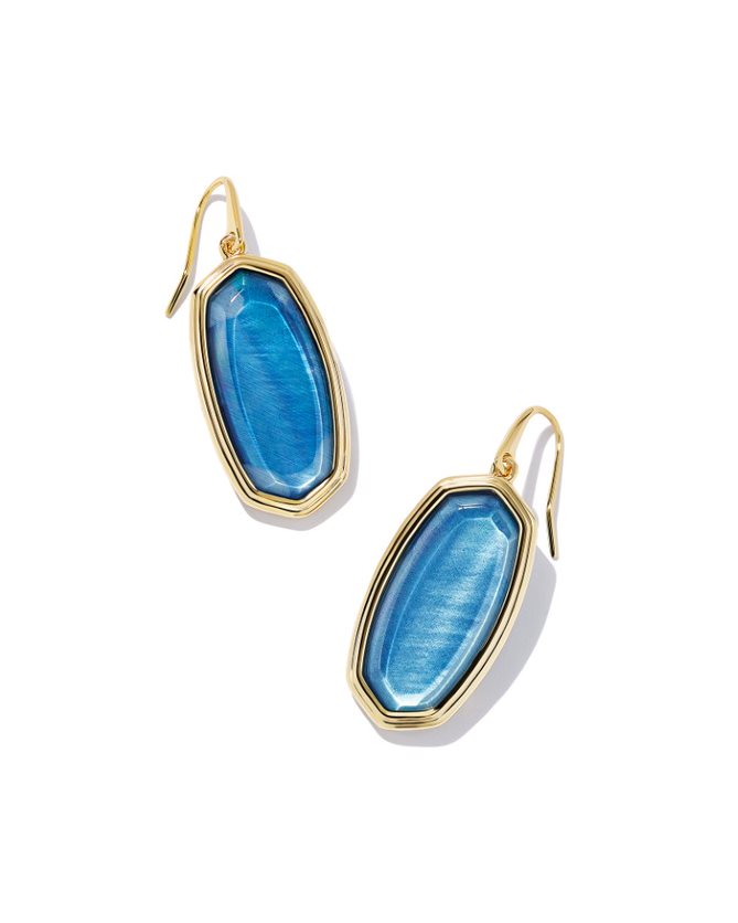 KENDRA SCOTT ELLE COLLECTION 14K YELLOW GOLD PLATED BRASS DROP FASHION EARRINGS WITH DARK BLUE MOTHER OF PEARL