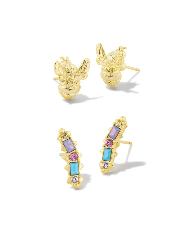 KENDRA SCOTT DEVIN COLLECTION 14K YELLOW GOLD PLATED BRASS FASHION STUD EARRINGS SET IN PASTEL MIX