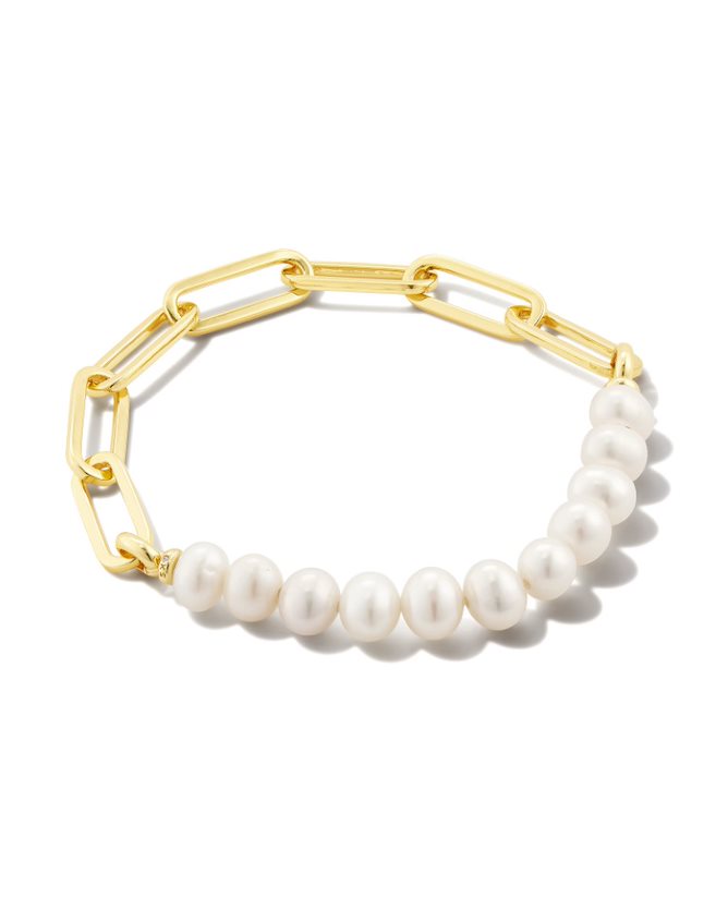KENDRA SCOTT ASHTON COLLECTION 14K YELLOW GOLD PLATED BRASS FASHION STRETCH BRACELET WITH WHITE PEARLS