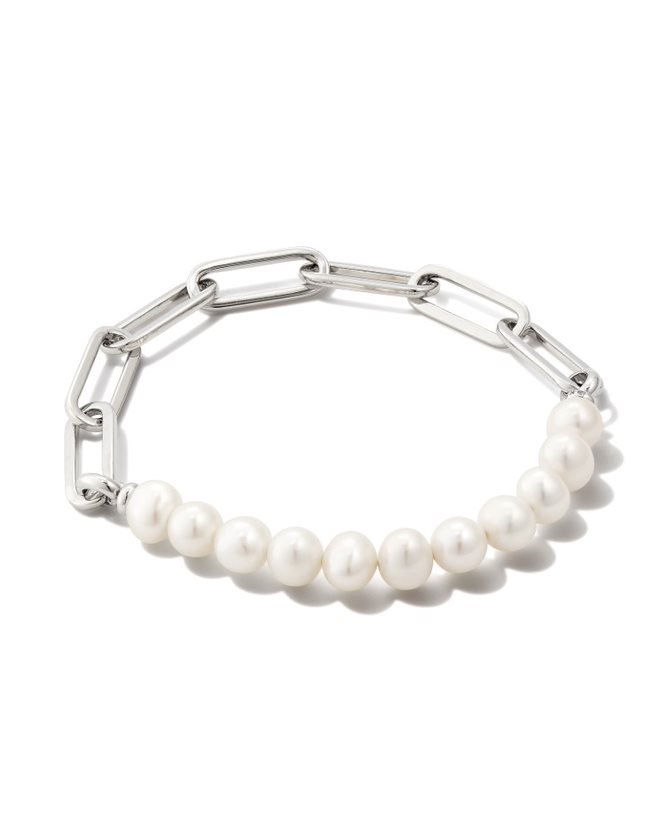 KENDRA SCOTT ASHTON COLLECTION RHODIUM PLATED BRASS FASHION STRETCH BRACELET WITH WHITE PEARLS