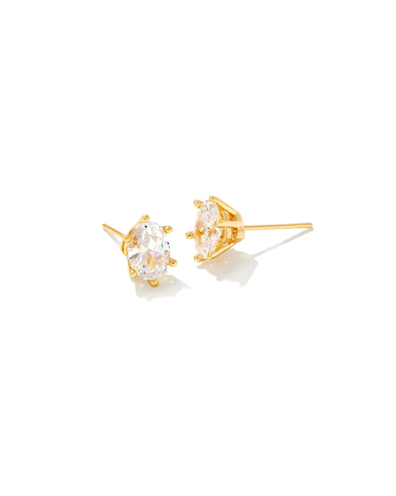 KENDRA SCOTT CAILIN COLLECTION 14K YELLOW GOLD PLATED BRASS STUD FASHION EARRINGS WITH WHITE CZ