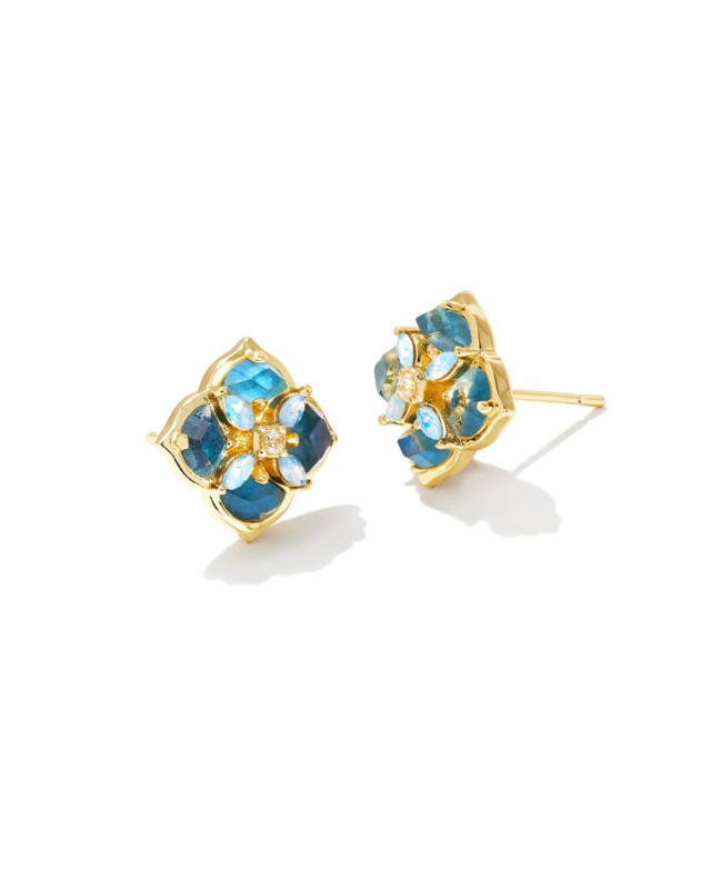 KENDRA SCOTT DIRA STONE COLLECTION 14K YELLOW GOLD PLATED BRASS FASHION STUD EARRINGS WITH BLUE STONE MIX