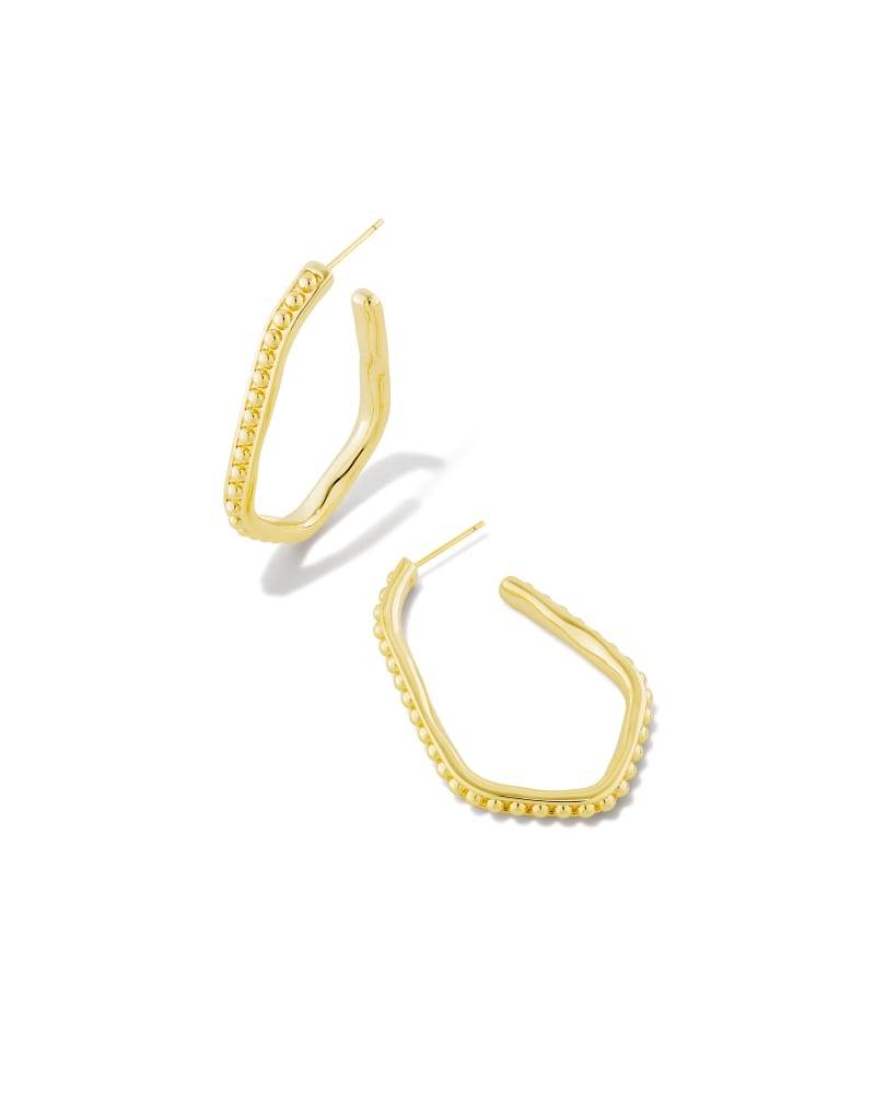 KENDRA SCOTT LONNIE COLLECTION 14K YELLOW GOLD PLATED BRASS BEADED HOOP FASHION EARRINGS