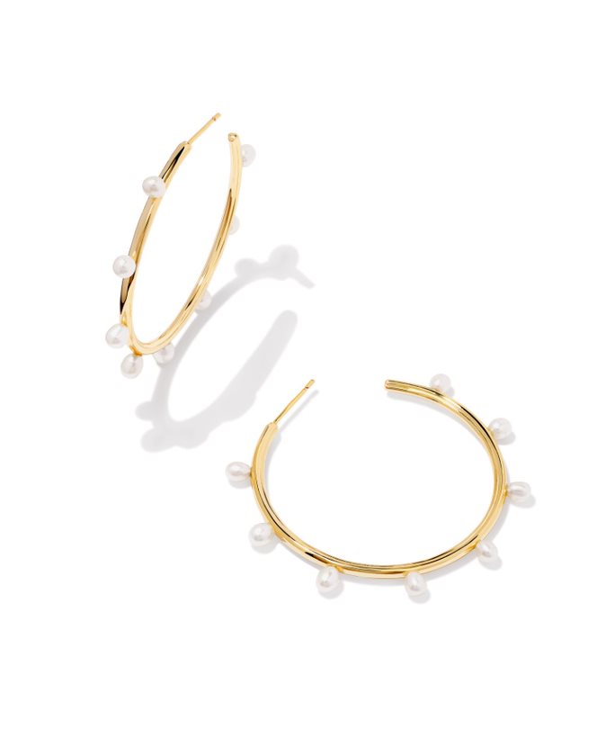 KENDRA SCOTT LEIGHTON COLECTION 14K YELLOW GOLD PLATED BRASS FASHION HOOP EARRINGS WITH PEARLS