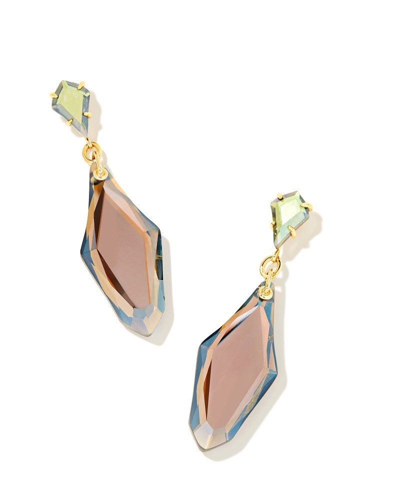 KENDRA SCOTT ALEXANDRIA COLLECTION 14K YELLOW GOLD PLATED BRASS FASHION DANGLE STATEMENT EARRINGS IN GRAY DICHROIC GLASS