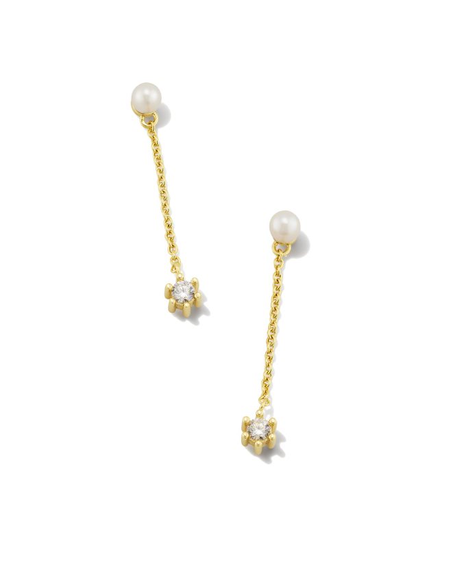 KENDRA SCOTT LEIGHTON COLLECTION 14K YELLOW GOLD PLATED BRASS FASHION EARRINGS WITH PEARL AND CRYSTAL