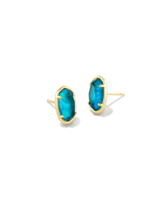 KENDRA SCOTT GRAYSON STONE COLLECTION 14K YELLOW GOLD PLATED BRASS FASHION STUD EARRINGS WITH TEAL ABALONE
