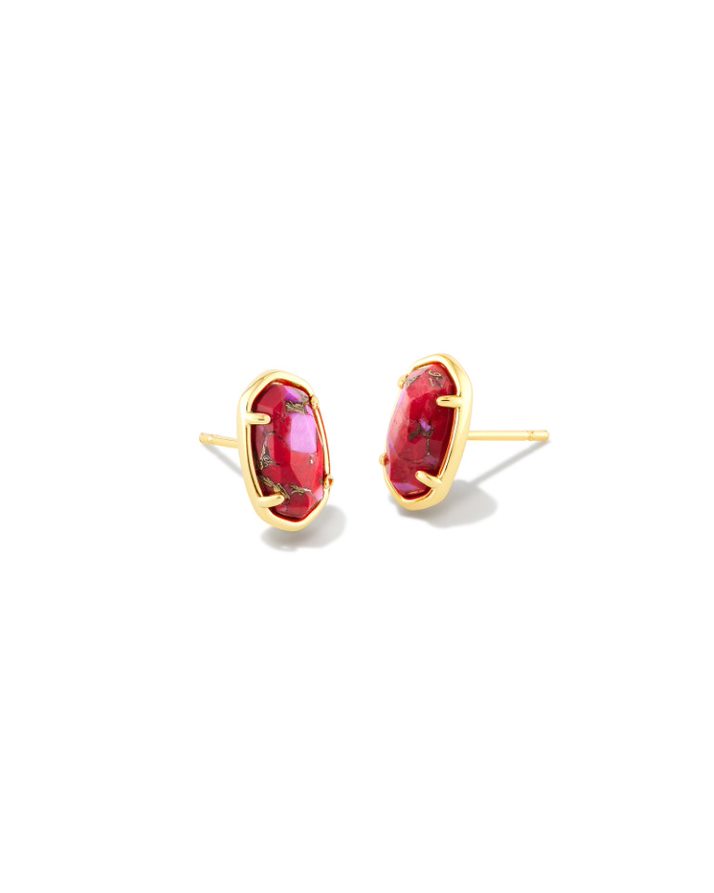 KENDRA SCOTT GRAYSON STONE COLLECTION 14K YELLOW GOLD PLATED BRASS FASHION STUD EARRINGS WITH BRONZE VEINED RED FUCHSIA