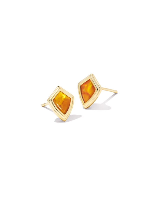 KENDRA SCOTT MONICA COLLECTION 14K YELLOW GOLD PLATED BRASS FASHION STUD EARRINGS WITH MARBLED AMBER ILLUSION