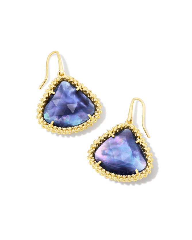 KENDRA SCOTT KENDALL COLLECTION 14K YELLOW GOLD PLATED BRASS FASHION LARGE DROP EARRINGS WITH DARK LAVENDER ILLUSION