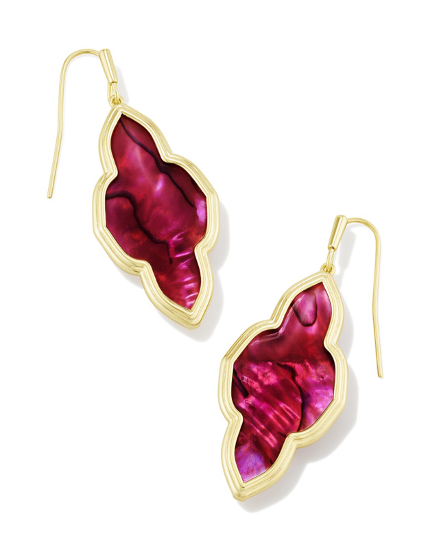 KENDRA SCOTT ABBIE COLLECTION 14K YELLOW GOLD PLATED BRASS FASHION EARRINGS WITH LIGHT BURGUNDY ILLUSION