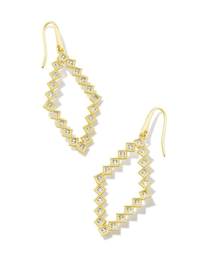 KENDRA SCOTT KINSLEY COLLECTION 14K YELLOW GOLD PLATED BRASS OPEN FRAME FASHION EARRINGS WITH CUBIC ZIRCONIUMS