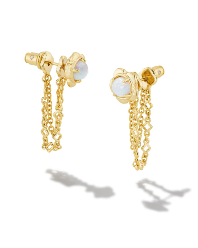 KENDRA SCOTT SUSIE COLLECTION 14K YELLOW GOLD PLATED BRASS FASHION CONVERTIBLE EARRINGS WITH BRIGHT WHITE OPAL
